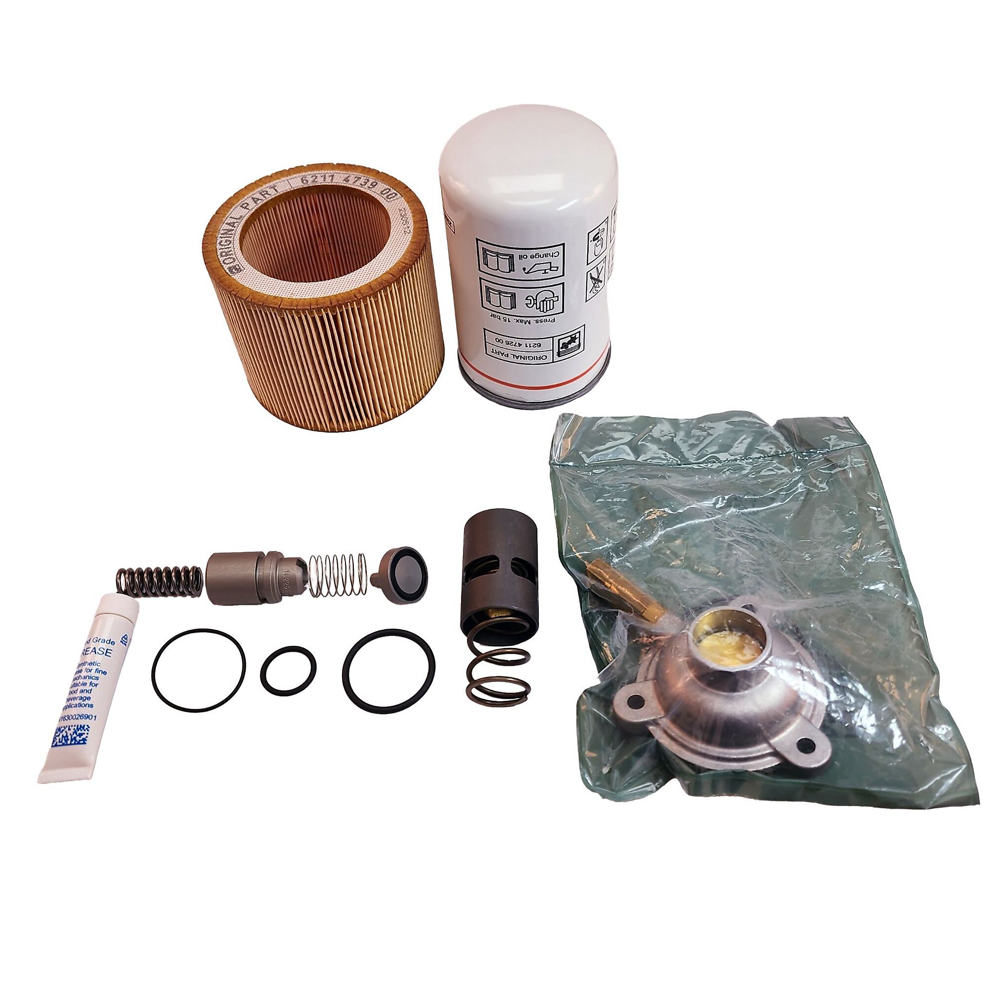 Quincy Compressor 6000 Hour Maintenance Kit - Includes Air Filter, Oil Filter, Thermal Valve and Miniumu Pressure Check Valve Kit, & Inlet Valve Unloader Kit, Model # 2200903662